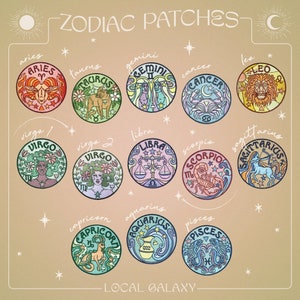 Zodiac Iron On Patch 70s Art Nouveau Boho Embroidered Patches Aries Taurus Gemini Cancer Leo Virgo Libra Scorpio Sagittarius Capricorn image 5