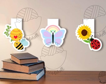 Printable Magnetic Bookmark - PNG - Ladybug - Bee - Butterfly