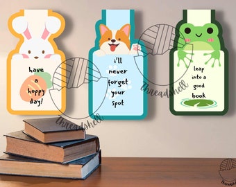 Printable Magnetic Bookmark - PNG - Corgi - Bunny - Frog - Hoppy Day - Spot - Leap