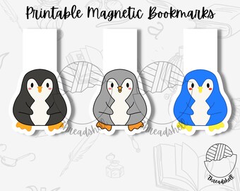 Printable Magnetic Bookmark - PNG - Cute Penguin