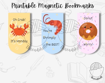 Printable Magnetic Bookmark - PNG - Crab - Shrimp - Donut
