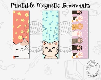 Printable Magnetic Bookmark - PNG - Cat - Paws