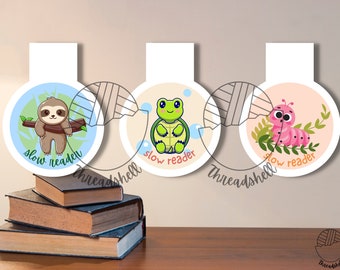 Printable Magnetic Bookmark - PNG - Slow Reader - Sloth - Turtle - Worm