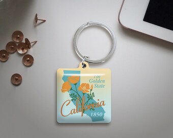 California Illustrated State Map Keychain+ Free Shipping- California ...