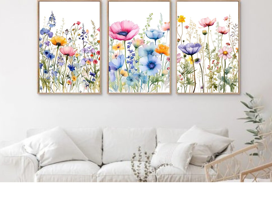 Digital Wall Art Set Watercolor Wildflowers Floral Botanical Prints ...