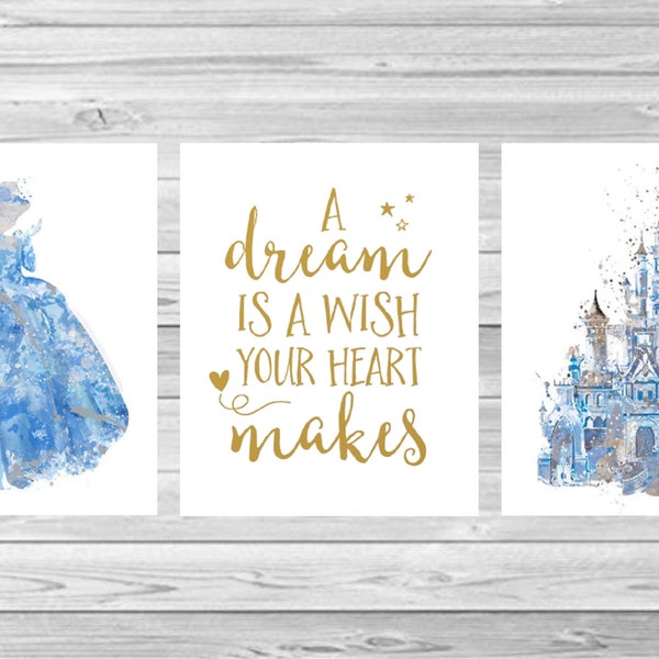 Cinderella- A dream is a wish- set of 3 prints