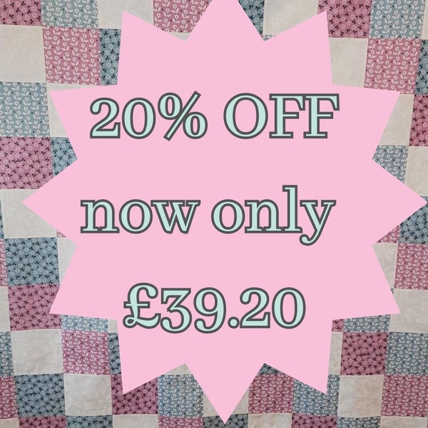 SALE...20% OFF Patchwork 6 inch square fabric. 3 coloured unfinished quilt top, baby blanket, unfinished lap quilt, quilt hand made