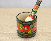 Mortar with pestle Acacia wood kitchen utensil Herb grinder Kitchen tool Russian souvenirs Mortar pestle with floral ornament Gift for woman