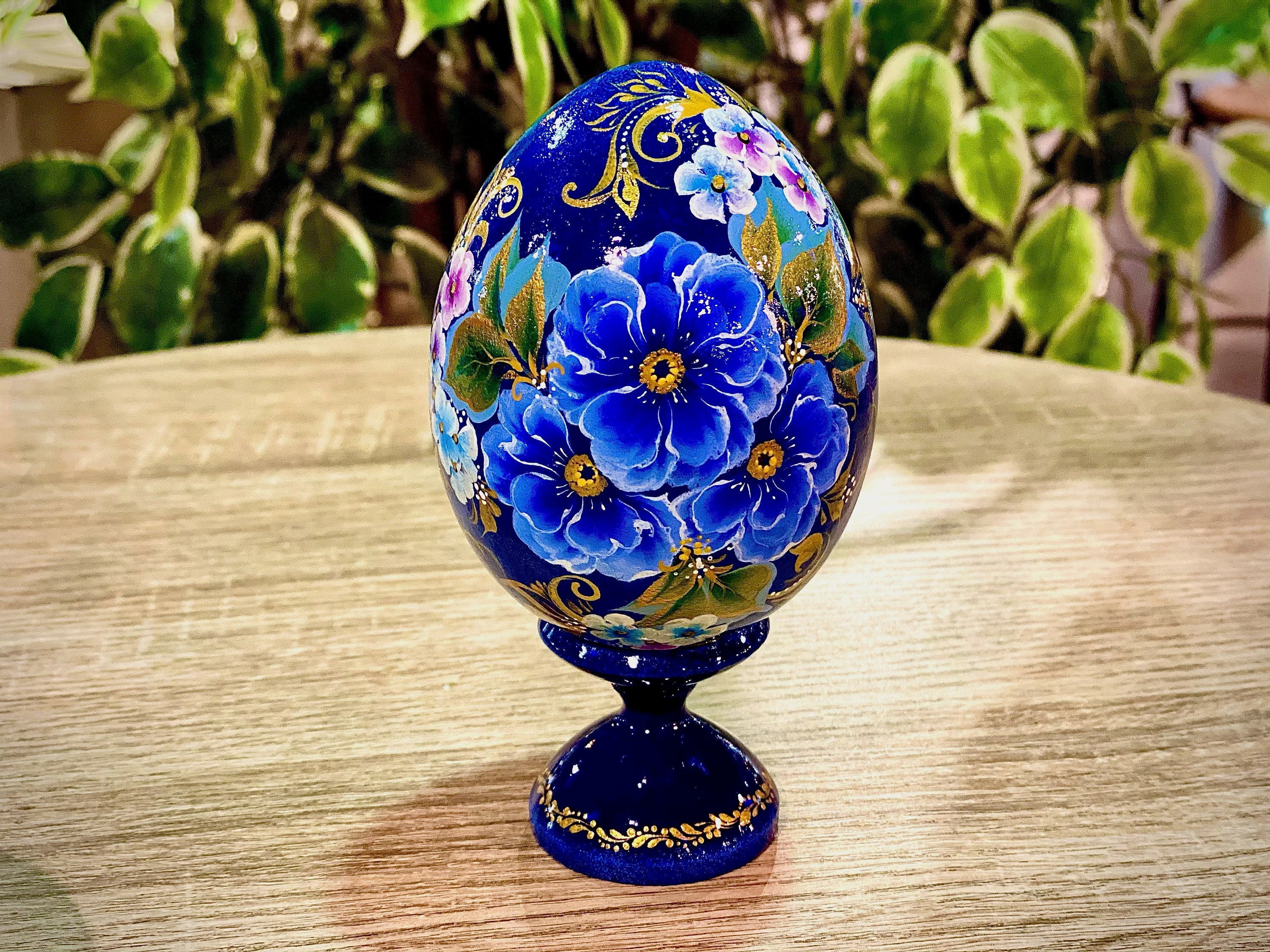 Ukrainian Easter Egg |handmade Painting Egg in Blue Flowers |wooden ...