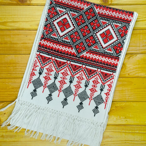 Embroidered towel|Ukrainian traditional|Cross stitch|Ceremonial towel|Gift for her|Unique hand embroidery on canvas|Handmade linen rushnyk