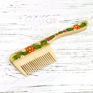 Natural wood hair comb Hand painted hair comb Ukrainian hair accessories Made in UkraineHand-painted wooden hairbrush Floral painting image 5