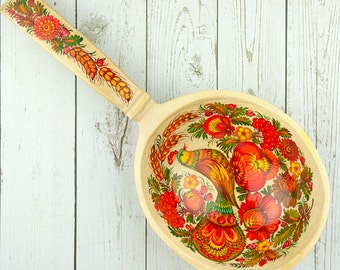 Large wooden decorative spoon, painted with Petrikov painting |Souvenir gift bucket hand painted with beautiful flowersI Ukrainian big spoon