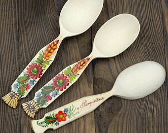 Wooden decorative spoon made of eco-friendly light wood |Soup spoon, painted with Petrikov painting| Ukrainian souvenir| Made in Ukraine