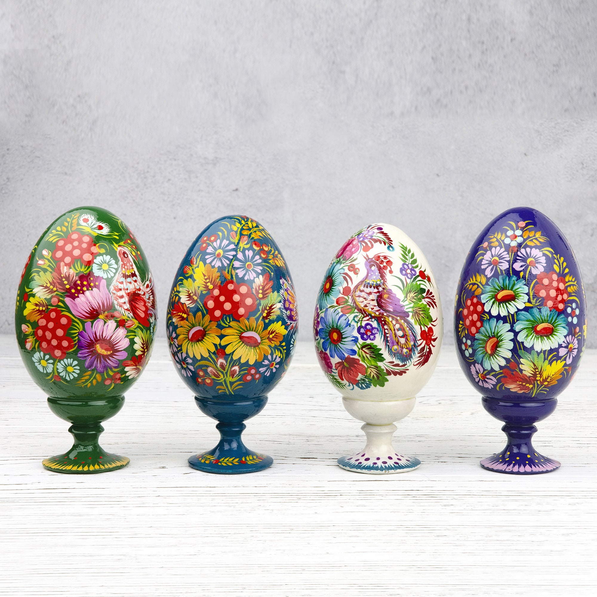 Wooden Painted Easter Eggs in the Style of Ukrainian Folk Art Etsy