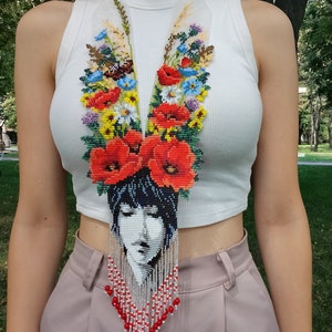 Ukrainian gerdan made of Czech beads|Beaded necklace in Ukrainian ethnos|Brightly colored flowers in beads|Authors gerdan in Ukrainian style