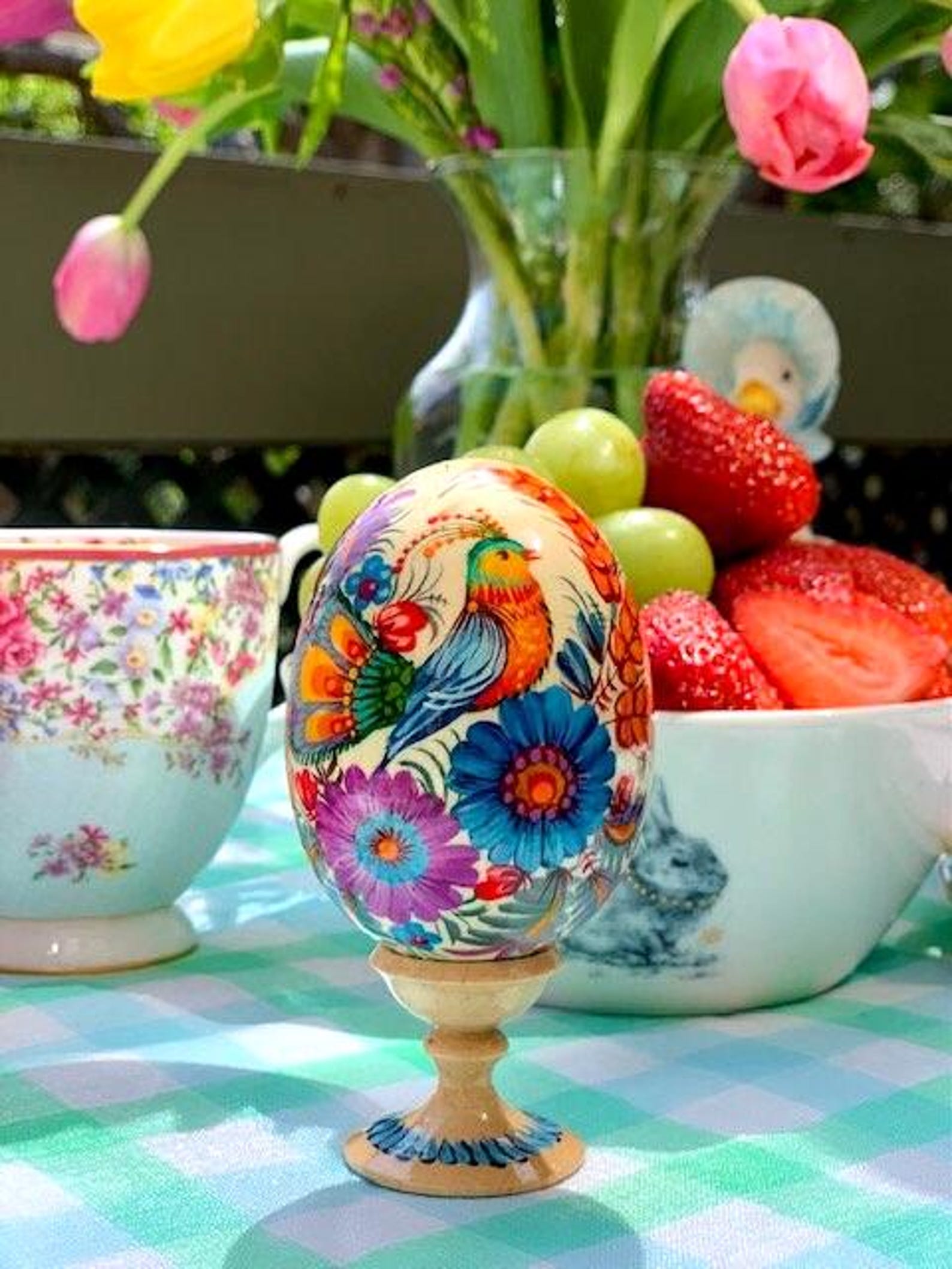 Ukrainian Easter Egg With Blue and Purple Flowers|wooden Painted Easter ...