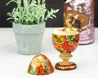Decorative wooden Easter egg painted with Ukrainian folk painting | Surprise egg trinket box| Decorated jewelry box| Ukrainian Easter egg