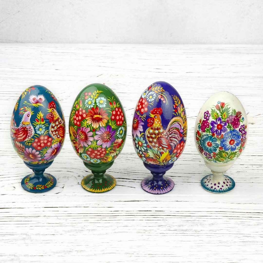 Wooden Painted Easter Eggs in the Style of Ukrainian Folk Art ...