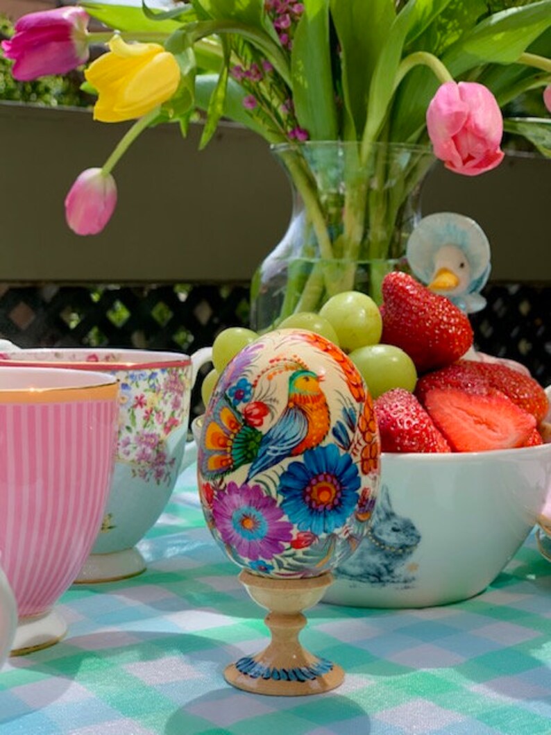 Ukrainian Easter Egg With Blue and Purple Flowers|wooden Painted Easter ...