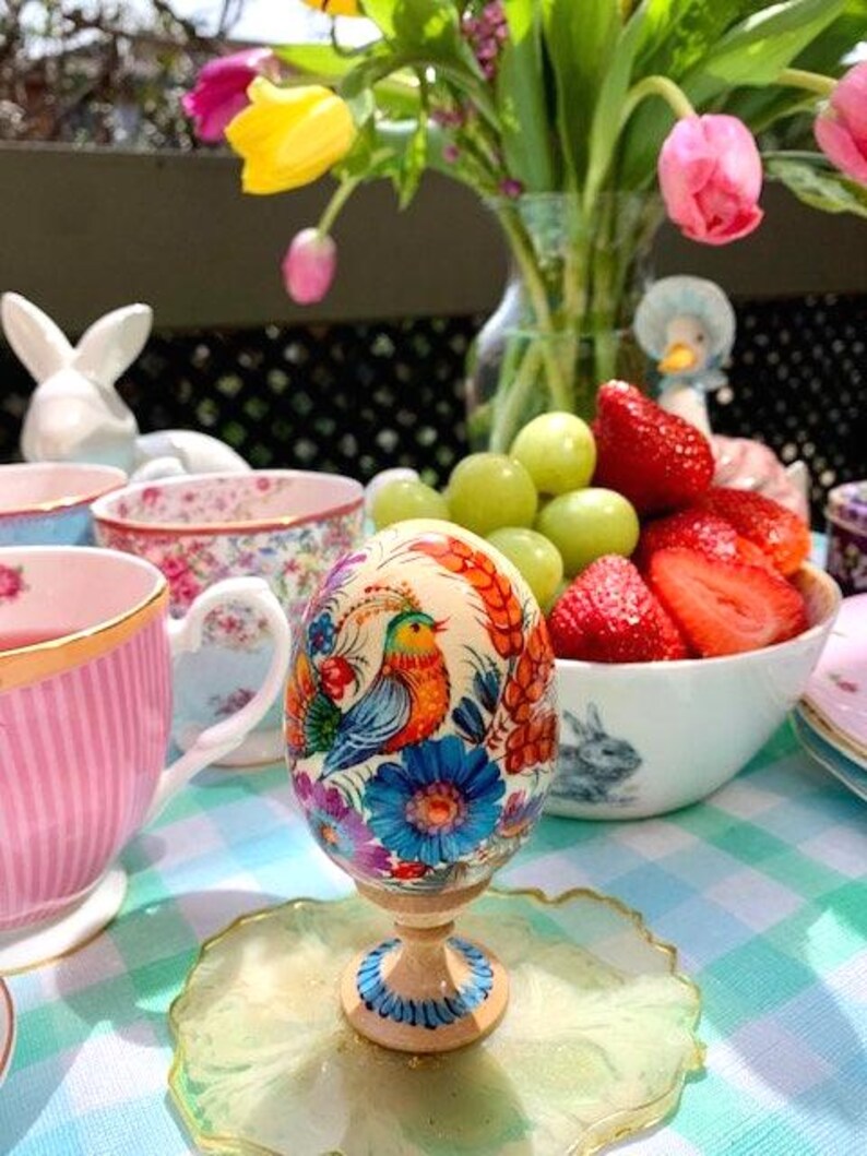 Ukrainian Easter Egg With Blue and Purple Flowers|wooden Painted Easter ...