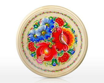 Decorative wooden plate, painted with Ukrainian folk painting |Large Decorative Painted Wooden Plate | Original Painting On Wood