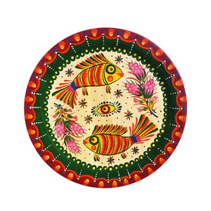 Wall decorative plate&quot;Fish&quot;|Souvenir decorative plate|Painted wooden plate with floral ornament|Handmade decorative wall plate with painting