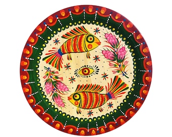 Wall decorative plate"Fish"|Souvenir decorative plate|Painted wooden plate with floral ornament|Handmade decorative wall plate with painting