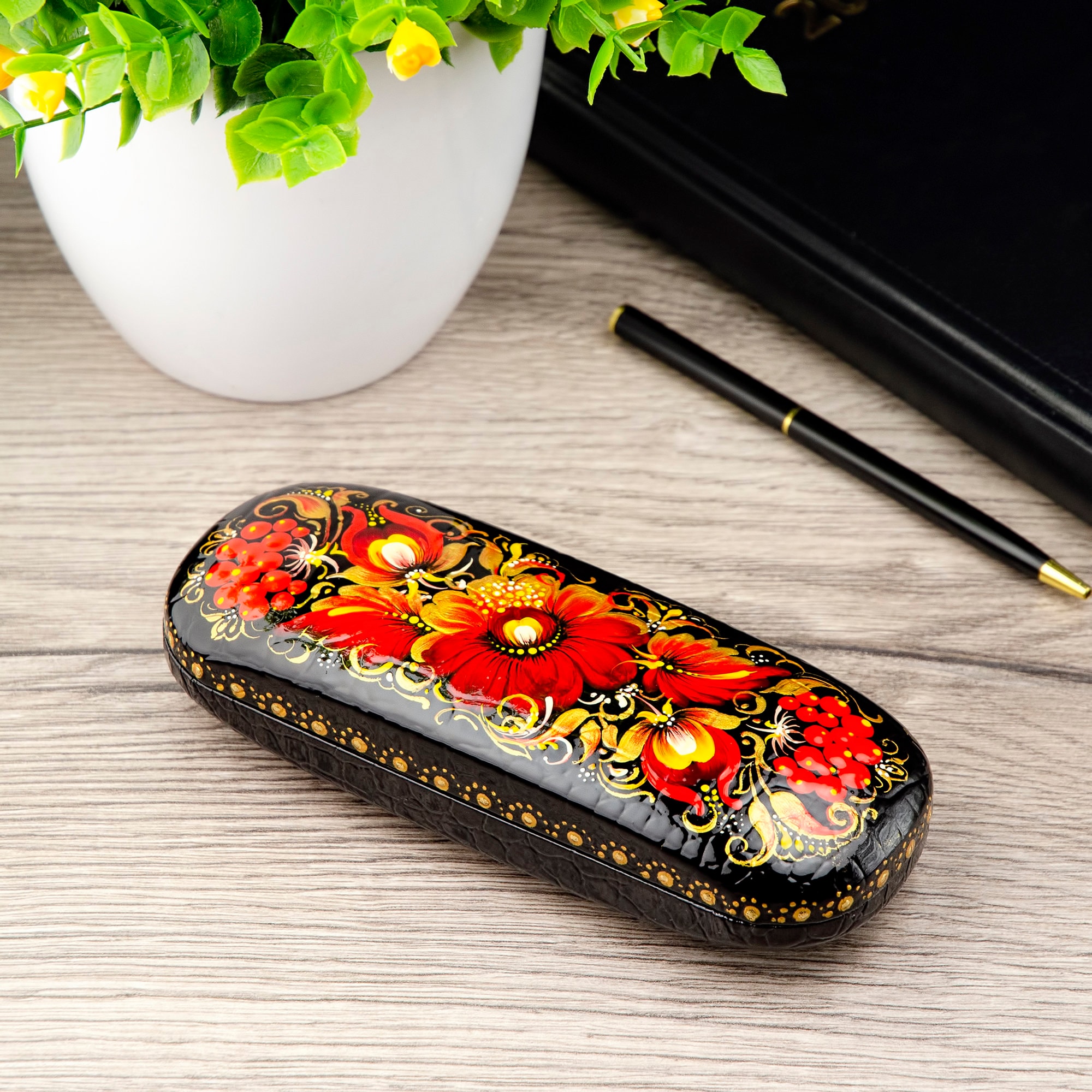 Glasses case with metal hinges, painted with beautiful flowers |Hand-painted glasses case|Ukrainian glasses case| Made in Ukraine|Petrykivka