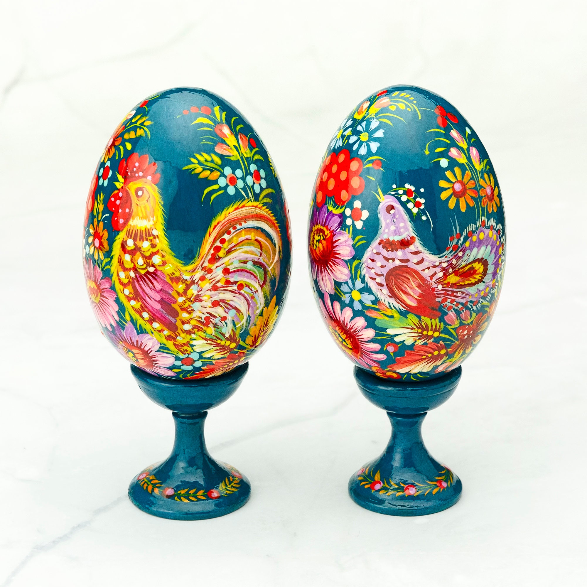 Wooden Painted Easter Eggs in the Style of Ukrainian Folk Art Etsy