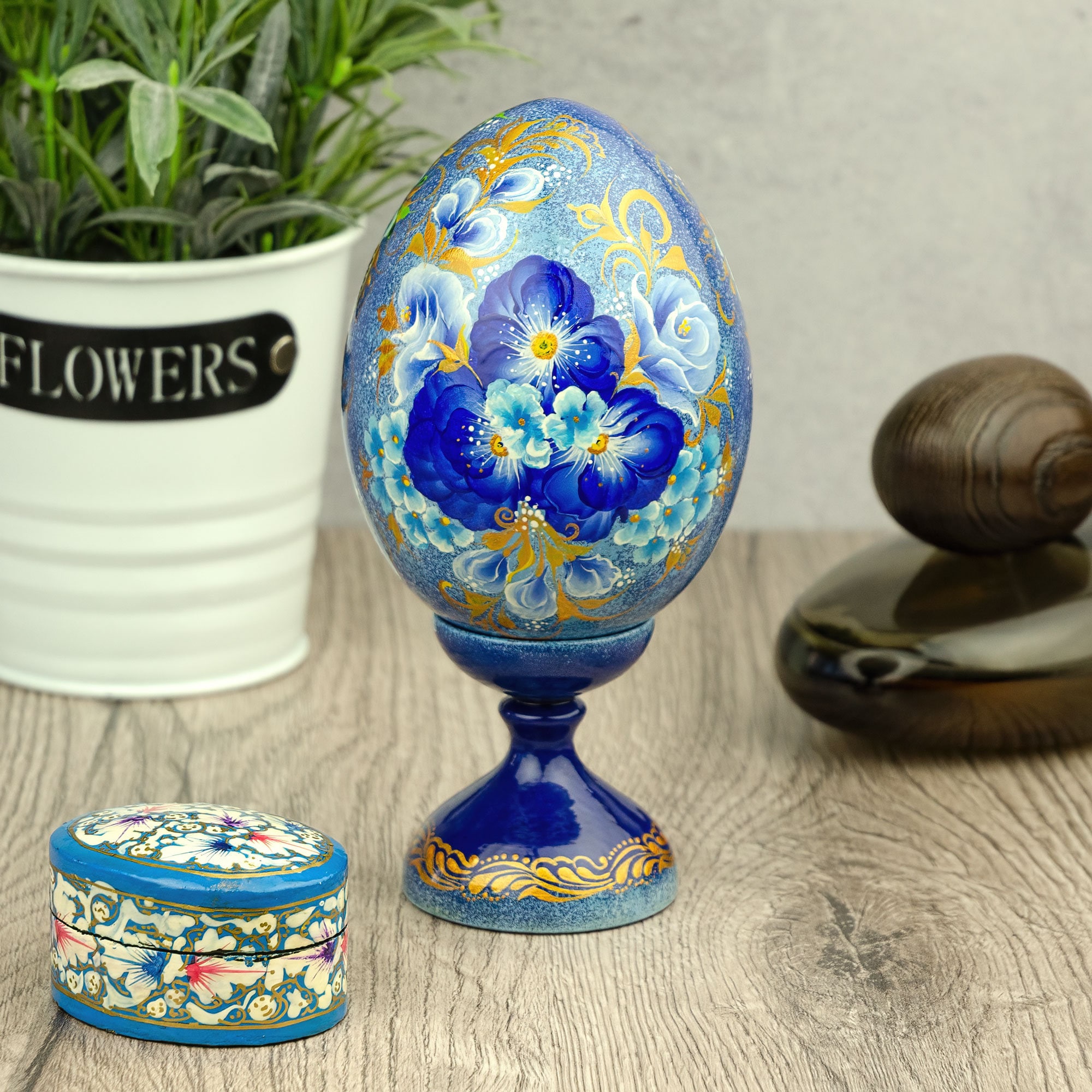 Ukrainian Easter Egg |handmade Painting Egg in Blue Flowers |wooden ...
