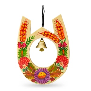 Wooden hand-painted floral ornament horseshoe - symbol abundance, luck, prosperity| Ukrainian souvenir "Horseshoe for good luck"| Petrykivka