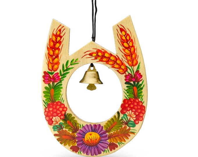 Ornement floral en bois peint à la main en fer à cheval - symbole d'abondance, de chance, de prospérité | Souvenir ukrainien « Fer à cheval porte-bonheur » | Petrykivka