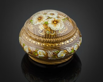 Ukrainian jewelry box |Small wooden painted box with golden flowers |Wooden Painted Jewelry Storage Box| Ukrainian souvenirs| Ukrainian art