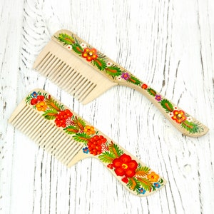 Natural wood hair comb Hand painted hair comb Ukrainian hair accessories Made in UkraineHand-painted wooden hairbrush Floral painting image 6