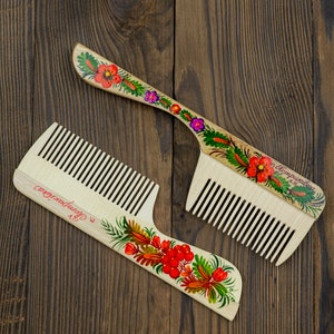 Natural wood hair comb Hand painted hair comb Ukrainian hair accessories Made in UkraineHand-painted wooden hairbrush Floral painting image 3