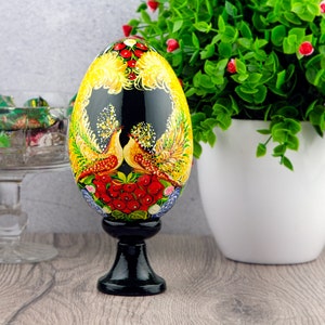 Large handmade wooden egg with Petrikovsky painting| Ukrainian painted wooden egg| Hand-painted Ukrainian pysanka| Easter egg with painting