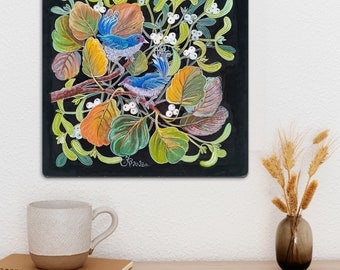 Original gouache painting by Ukrainian artist| Genre picture|The Singing Birds|European Fine Art Nature|Texture floral art|Unique Wall decor