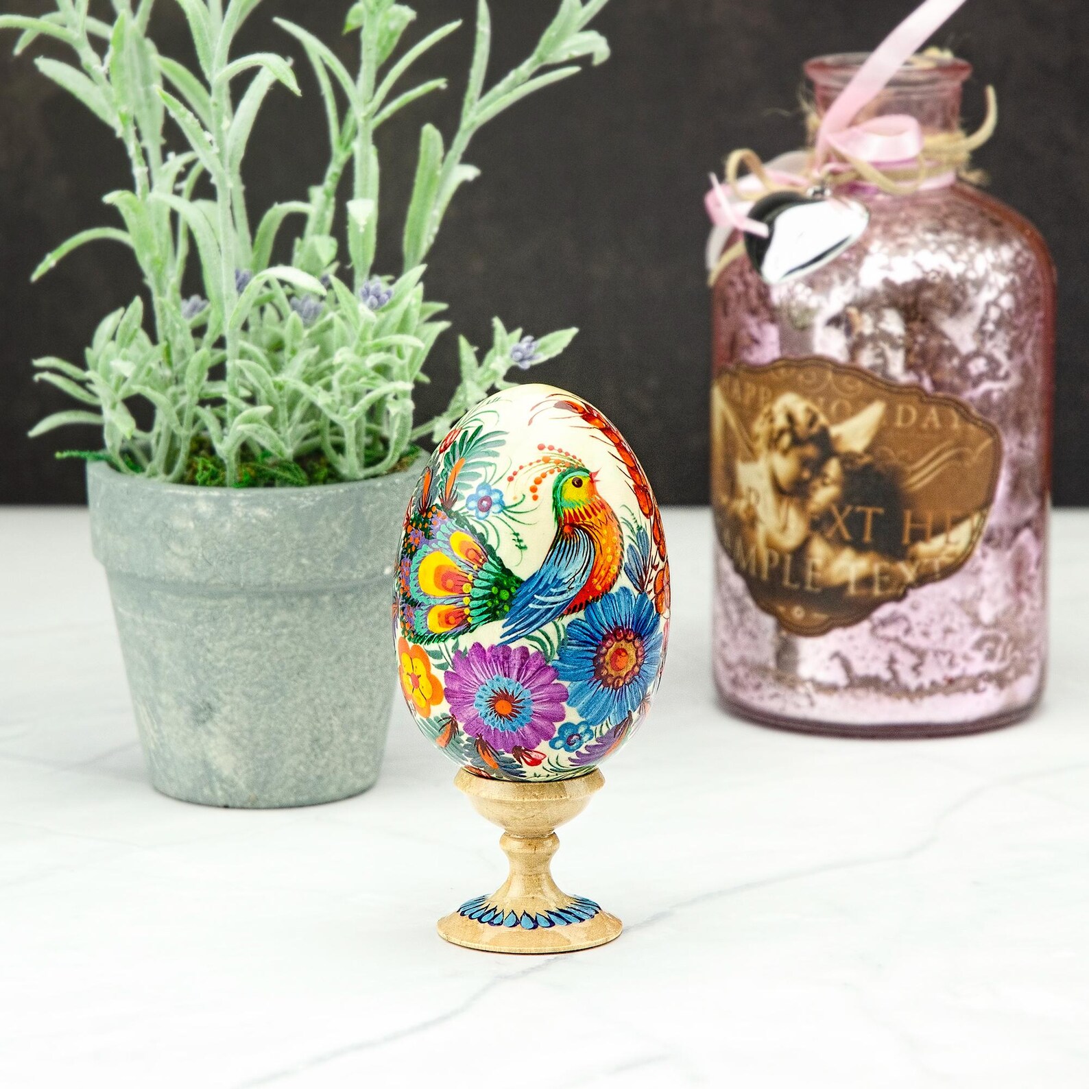Ukrainian Easter Egg With Blue and Purple Flowers|wooden Painted Easter ...