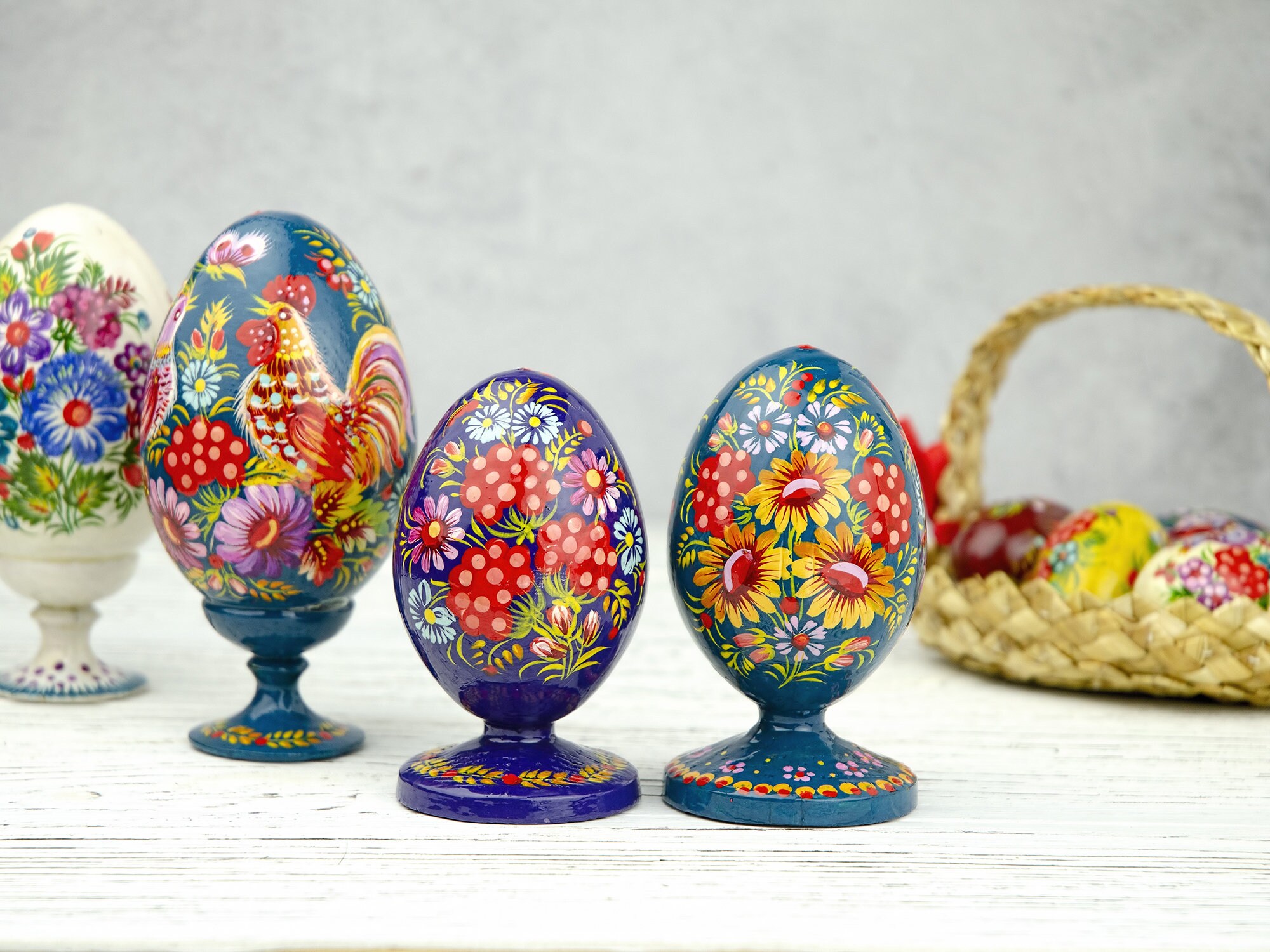 Wooden Painted Easter Eggs in the Style of Ukrainian Folk Art ...