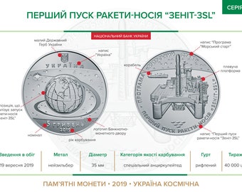 Commemorative coin 'Sea Launch - The first launch of the Zenit -3SL carrier rocket' | Coins of Ukraine | Gift for lovers of numismatics