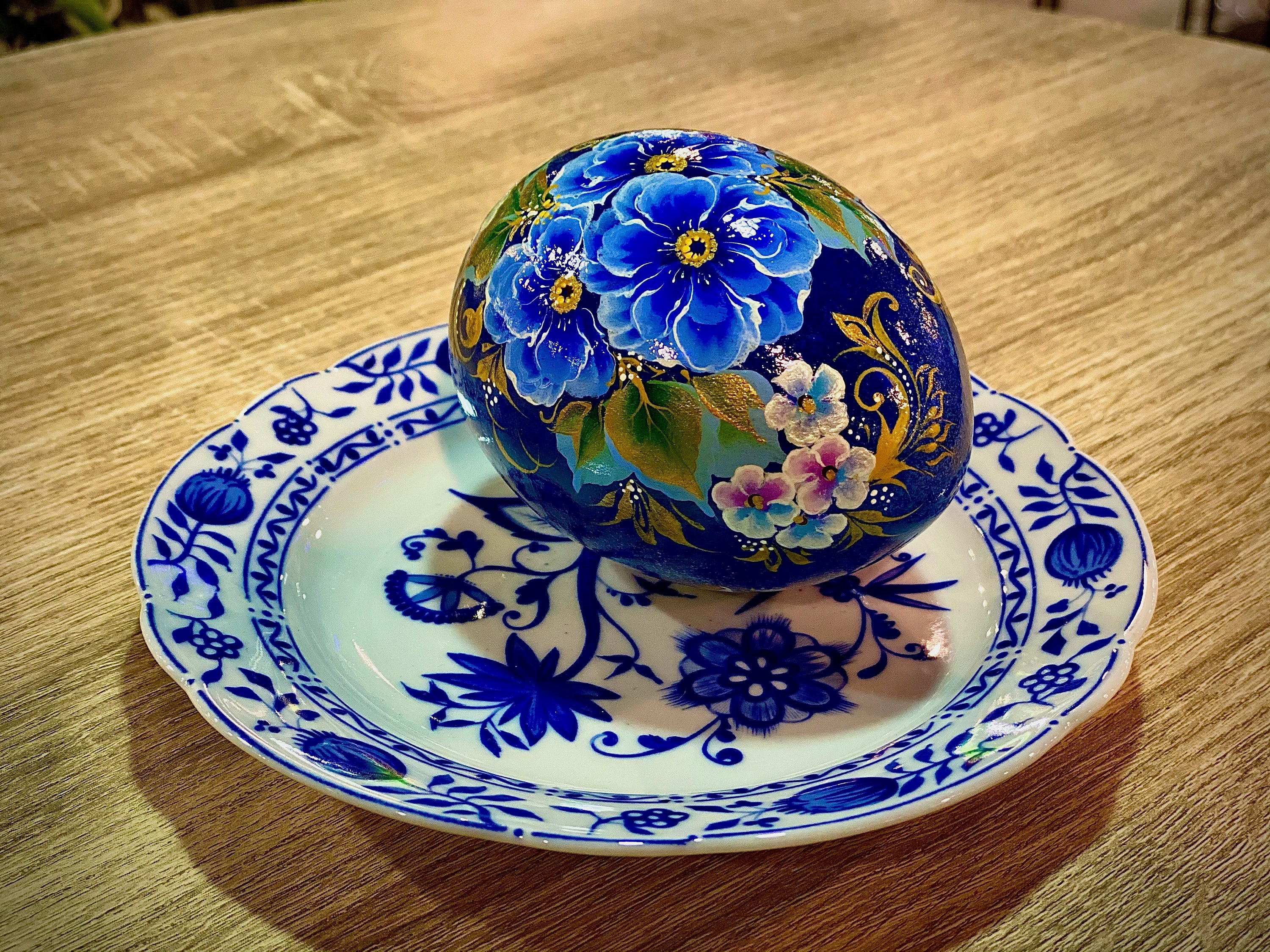 Ukrainian Easter Egg |handmade Painting Egg in Blue Flowers |wooden ...