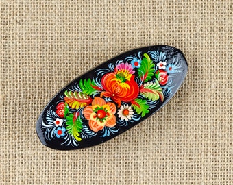 Hand-painted wooden decorative hair clips| Hair accessories with beautiful floral ornament | Wooden barrette for long hair
