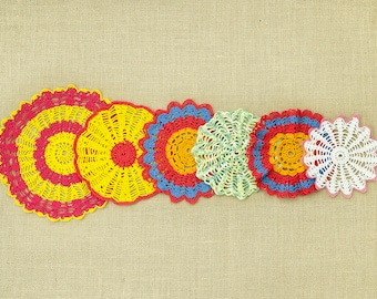 1990/2000's Vintage Multicolored Crochet Napkin | Multicolor Doily | Round napkin gift home decor|