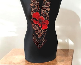 Red Floral Gerdan Necklace: Czech Beaded Collar, Handmade Jewelry gerdan