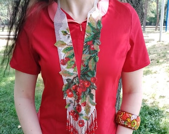 Handcrafted necklace for the neck made from Czech beads, the "Cherry" Gerdan| Ukrainian national necklace| Authentic necklace from Ukraine