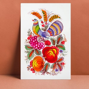 Cartolina originale esclusiva dell'autore con dipinto artistico/Piccola vera immagine dell'autore su carta spessa/Dipinto di Petrykivka in cartoline dell'autore