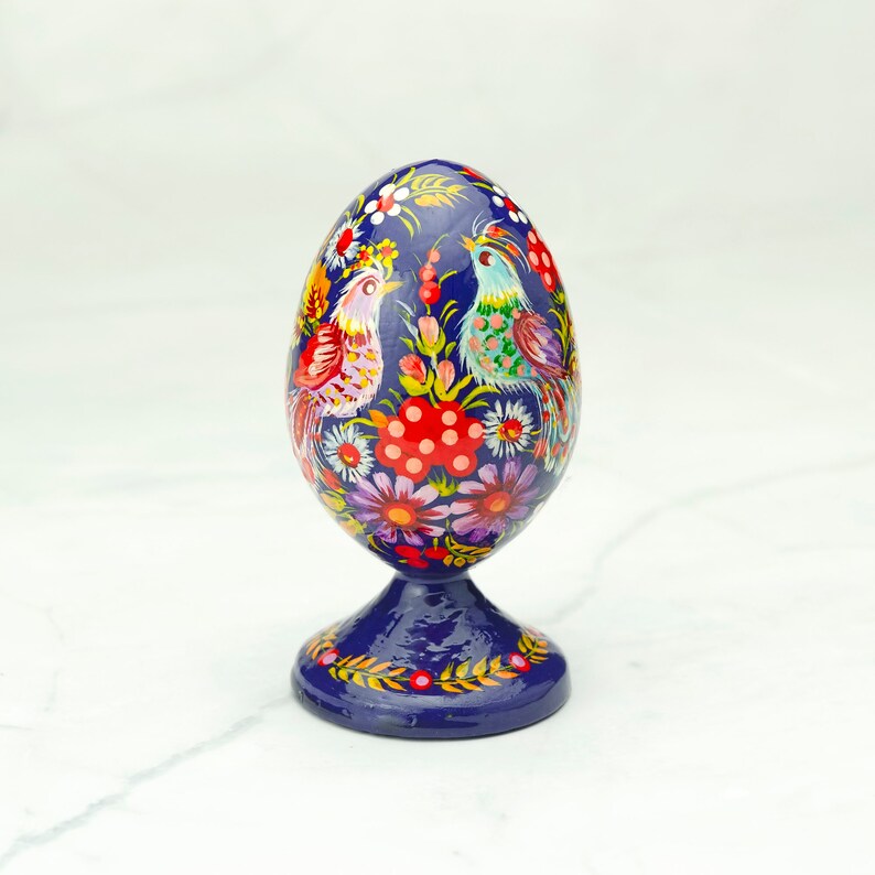 Wooden Decorative Egg on a Cast Stand, Painted With Petrikov Painting ...