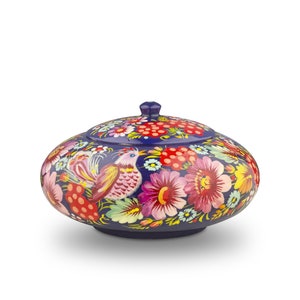 Round purple wooden box with traditional Ukrainian ornament| Wooden painted jewelry box|Ukrainian souvenir |Original purple box made of wood