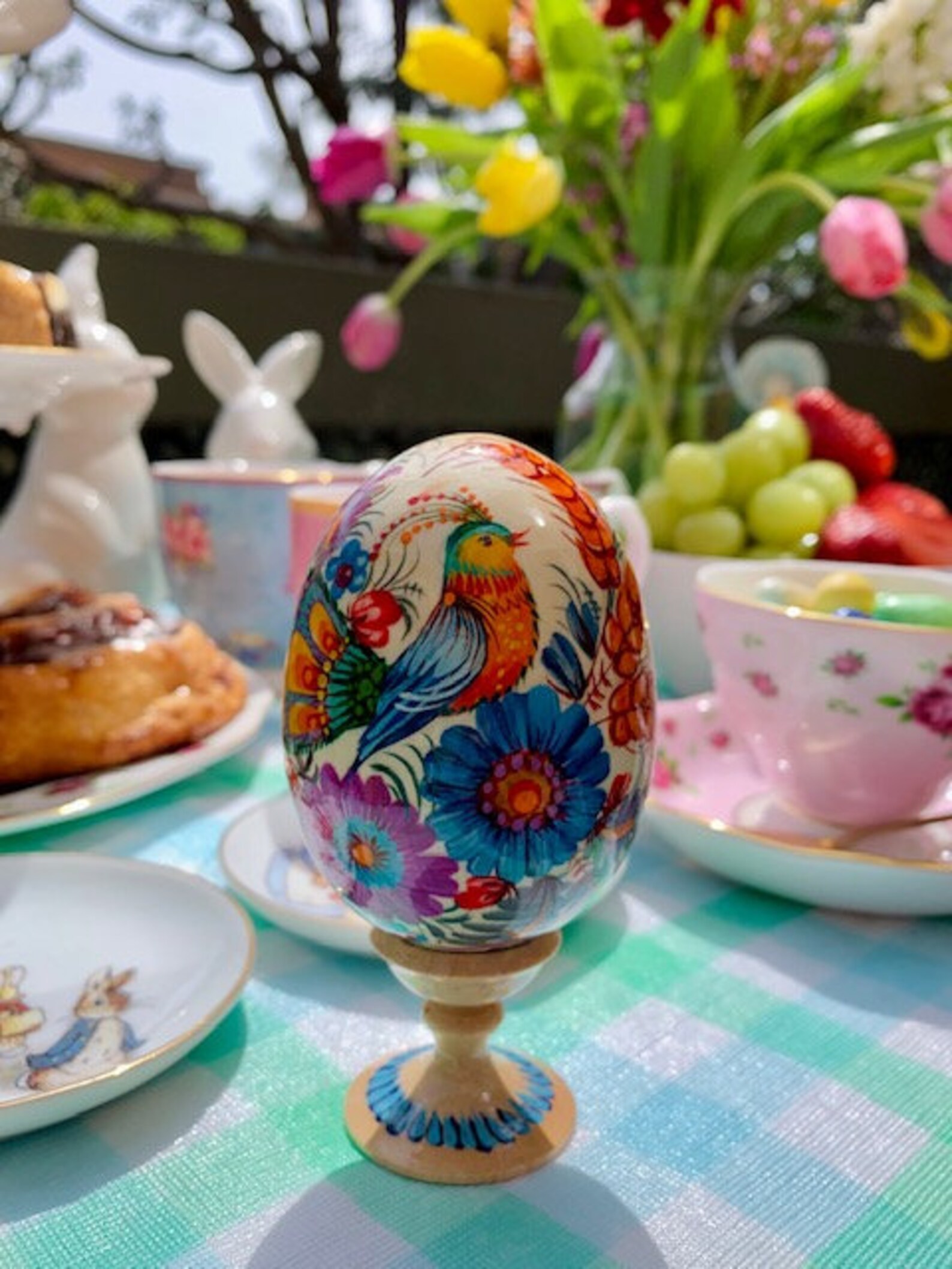 Ukrainian Easter Egg With Blue and Purple Flowers|wooden Painted Easter ...