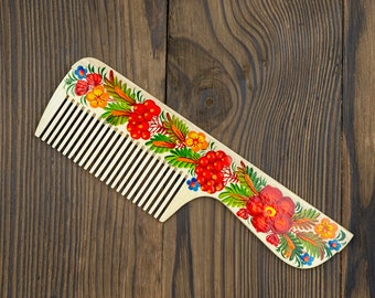 Natural wood hair comb | Hand painted hair comb |Ukrainian hair accessories| Made in Ukraine|Hand-painted wooden hairbrush| Floral painting